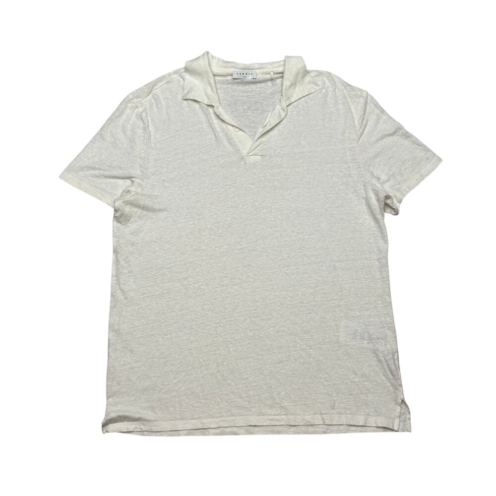 Sandro Paris Linen Polo Shirt Men's Large Quiet Luxury Minimalist